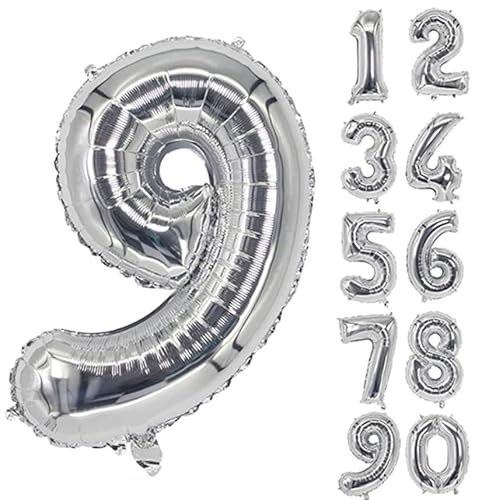 40 Zoll Zahlenballons Riesenzahl Aluminiumfolie Helium Ballons für Geburtstagsfeier Feier Dekoration Neujahr Babyparty Jubiläum (Silber, 9) von Volunx