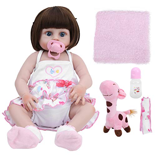 Vomeko 19-Zoll-Reborn-Babypuppen, Simulation eines süßen Mädchens, echte bewegliche Puppe mit weichem V inyl- und Stoffkörper, Rollenspielpuppen-Geschenkspielzeug (Blue Eyes) von Vomeko