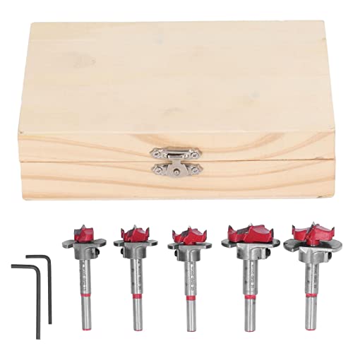 Vomeko Forstner-Bit-Set – 5-teilig, Verstellbare Holzbearbeitungs-Lochsägenbohrer Mit Titanbeschichtung Und Tiefenstopper (10–40 Mm Tiefenbereich) von Vomeko