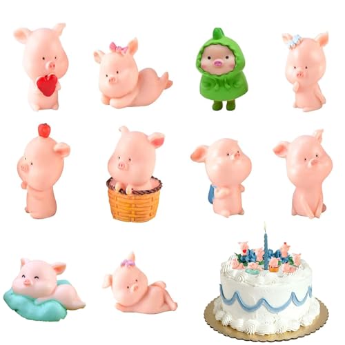 10 Stück Schwein Kuchen Deko Spielzeug Tier Glücksbringer Prüfung Glücksschweinchen Set Niedliche Figur Kuchen Topper Mini Garten Miniatur-Figuren Landschaft Dekor für Home Desk Party Dekorationen von Vomkela