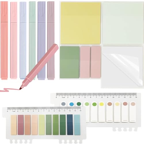 700 Transparente Haftnotizen with 6 Textmarker Pastell,Durchsichtige Sticky Notes,Pastell Highlighter Pen Set No Bleed Für Back to School Aesthetic Bible Marker Book Schreibwaren (Stil-A) von Vomkela