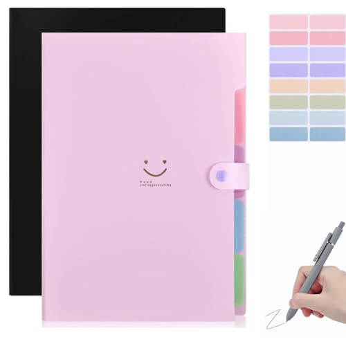 Fächermappe A4,Mappe Mit 7 Fächern,Dokumentenmappe A4 Mit Etiketten,Ordnungsmappe Mappen Ordnersystem,Document Organizer Für Zuhause,Büro,Schule (Fächermappe pink black) von Vomkela