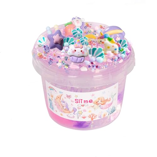 Kindergeburtstag Gastgeschenke Clear Verträumt Slime Einhorn,10OZ Rosa-violett Schleim mit Mehrfarbiger Glitzer Kinder und 12 Säckchen Set,MärchenThemen Schleim Spielzeug Mitgebsel Kindergeburtstag von Vomkela