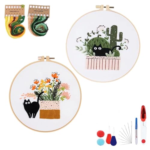 Sticken Set Erwachsene,Stickset für Anfänger Neue Blume Botanisches Muster,Stickrahmen Set Enthält 2 Stück Blumenstickerei,2 Bambus-Stickrahmen und Werkzeug für DIY Kunst, Handwerk,Nähen (Typ 2) von Vomkela