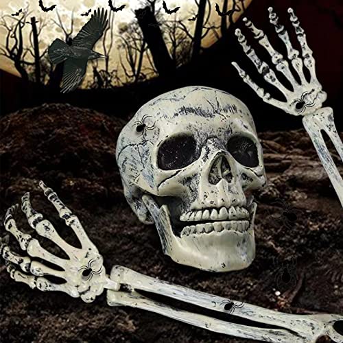 Voneta Halloween Deko Horror Skelett Schädel，Halloween-Skelett-Set Dekorationen 3pcs gefälschte Skelett Schädel and Skelett-Hände für Party Garten Hof Dekoration von Voneta