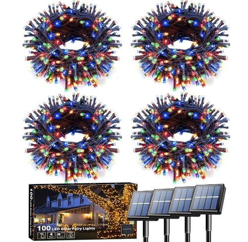 Voolex 4er Solar Lichterkette Außen 100 LED 10 m, Lichterkette Solar Aussen Wetterfest, 8 Modi Solarlichterkette Mehrfarben, Lichterkette Außen Solar für Outdoor Garten, Hof, Hochzeit Dekorationen von Voolex