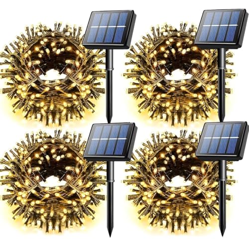 Voolex 4er Solar Lichterkette Außen 100 LED 10 m, Lichterkette Solar Aussen Wetterfest, 8 Modi Solarlichterkette Warmweiß, Lichterkette Außen Solar für Outdoor Garten, Hof, Hochzeit Dekorationen von Voolex