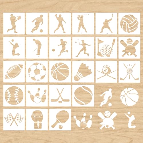 Vordpe 25 Stück Ball Schablonen zum Malen, Schablonenschablone zum Thema Sport, Stencil Schablonen, Athlet Zeichenvorlage, für DIY Zeichnen, Tagebuch, Leinwand, Holz von Vordpe