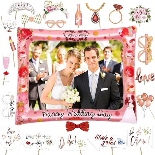 Vordpe Fotofotobox Accessoires Hochzeit, Foto Requisiten Hochzeit mit 23 Stück, Party Zubehör, Aufblasbare Foto Deko, Foto Rahmen, Party Foto Booth Props Für Partydeko von Vordpe