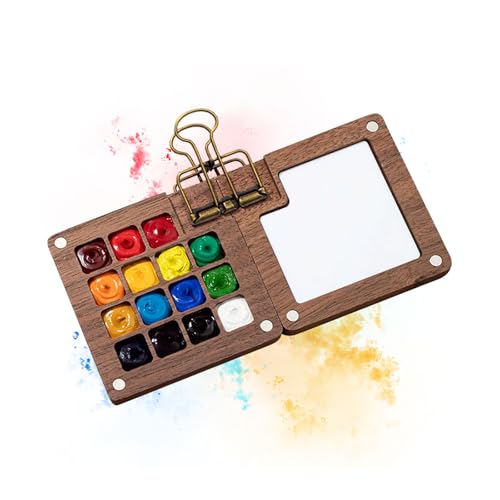 Vordpe Mini Palette, Tragbare Skizzenbuch Palette, Mini-Reise Holz, Zusammenklappbare Magnetpalette, Mit 1 Clip Für Aquarellmalerei Öl Acrylmalerei (15 Gitter) von Vordpe