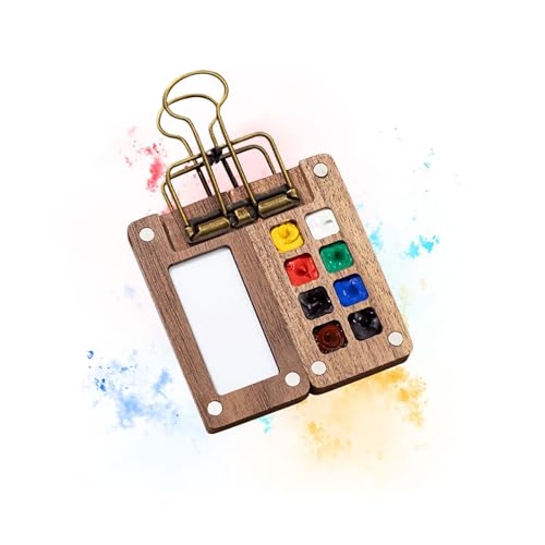 Vordpe Mini Palette, Tragbare Skizzenbuch Palette, Mini-Reise Holz, Zusammenklappbare Magnetpalette, Mit 1 Clip Für Aquarellmalerei Öl Acrylmalerei (8 Gitter) von Vordpe