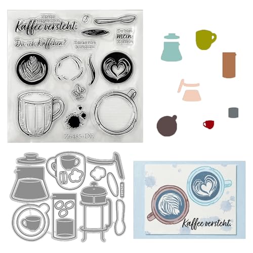 Vordpe Neue Metall Schneiden Sterben Und Stempel Set, Silikonstempel und Stanzformen für DIY Scrapbooking Fotoalbum Dekorativ, Herstellung von Karten (Kaffeetasse) von Vordpe