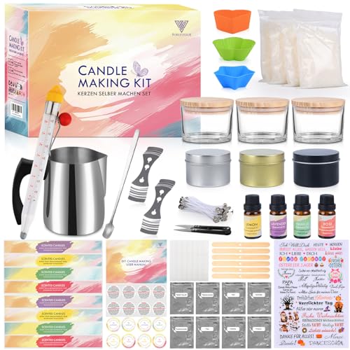 Kerzen Selber Machen Set, Kerzen Gießen Set Kinder Erwachsene mit 162 Candle Making Kit Zubehör Enthalten 480g Wachs, Wachsschmelztiegel, Kerzentattoos, 8 Farbstoffen, 4 Düften, um DIY Kerzen Set von Vorlestour