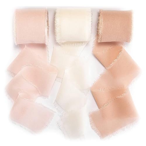 Vorysum 40mm x 5M Geschenkband Breit Schleifenband Hochzeit Festival Bänder Seidenband Dekoband autoschleifen Chiffonband Geschenkbänder,Rosa,Beige,Handgefertigt Dekoband, 3 Rollen von Vorysum