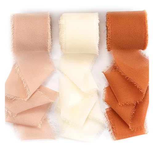 Vorysum Geschenkband Breit 4cm x 5M 3 Rollen, Chiffonband Schleifenband Hochzeit Festival Bänder Seidenband Dekoband autoschleifen Geschenkbänder,Rosa,Beige,Orange, Handgefertigt Dekoband von Vorysum