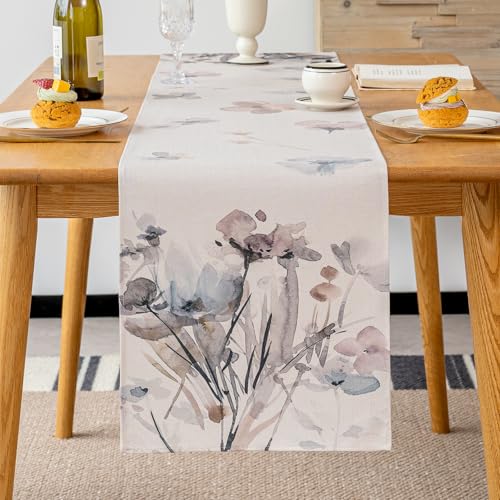 Vorysum Tischläufer Modern Tuschemalerei Blumen Blüte Abstrakt Tischläufer Outdoor Tischläufer Leinen Tischläufer Abwaschbar Tischmatten Küche Esstisch Dekoration Drinnen Urlaub Party 33x183cm von Vorysum