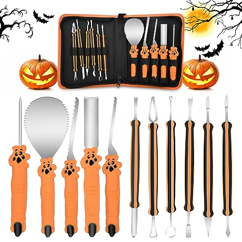 Halloween Kürbis Schnitzset 11 Stück: Kürbis Werkzeug für Kinder - Pumpkin Carving Set Kürbis Schnitzwerkzeuge Kindermesser ab 1/2 jahr und Erwachsene mit Tragetasche Professionelle Edelstahl DIY von Vothen