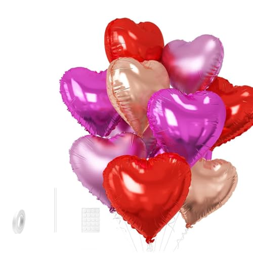 10 Stück Herz Luftballons, 18 Zoll Herz Folienballon Bunt Herzluftballons, Herzballons Hochzeit Rot Folie Herz Geformt Luftballons, Mylar Luftballons für Valentinstag Deko Accessoires von Votvlog