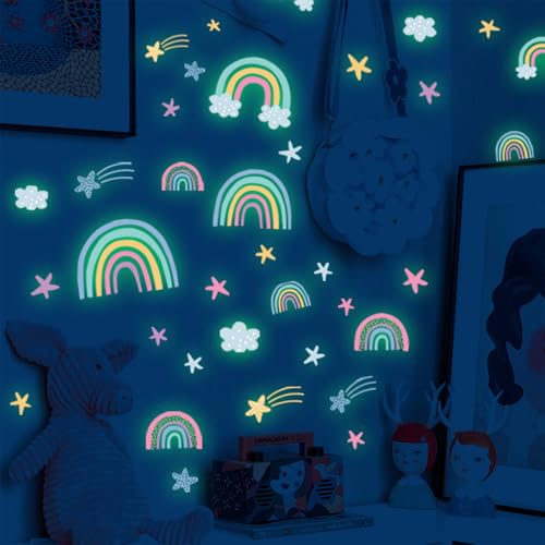 Regenbogen Wandtattoo, Star Rainbow Cloud Wandsticker Selbstklebend Leuchtsticker Wandtattoo, Leuchtend Wandaufkleber Kinderzimmer Kreative Aufkleber, Wanddeko Aufkleber für Kinder von Votvlog