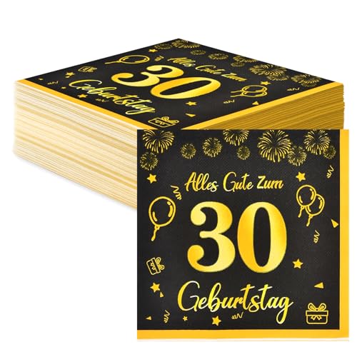 Servietten 30 Geburtstag Deko,Happy Birthday Servietten Schwarz Gold Tischdeko Geburtstag Für 30. Geburtstag Männer Frauen,30 Stück Geburtstag Papier Servietten Decorations 33x33cm von Voxisroma