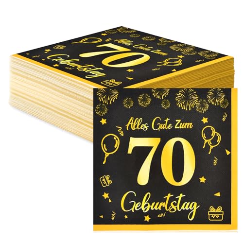 Servietten 70 Geburtstag Deko,Happy Birthday Servietten Schwarz Gold Tischdeko Geburtstag Für 70. Geburtstag Mann Frau,40 Stück Geburtstag Papier Servietten Decorations 33x33cm von Voxisroma