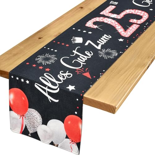 Voxisroma Deko 25. Geburtstag Frau Mann Tischläufer,Rot Schwarz Tischdeko Geburtstag,25 Geburtstag deko,25 Geburtstag Party Deko Supplies,Geschenke Für Frau Mann 25 Geburtstag 183x33cm von Voxisroma