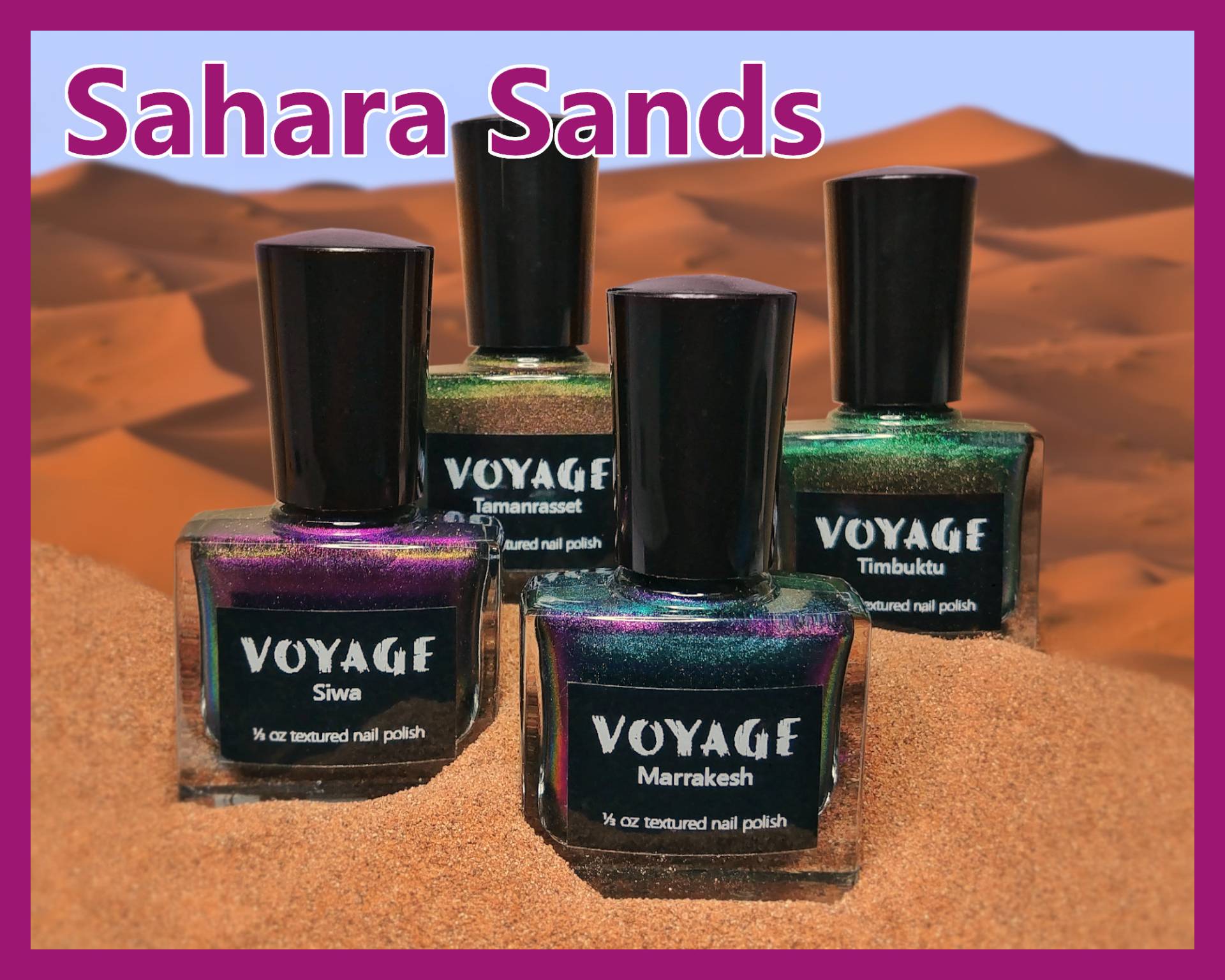 Sahara Sands Strukturiertes Multichrome Indie Nagellack Set, Pink Gold Grün Lila Wüste Inspiriert Wechselnde Herbst Nail Art Kollektion von VoyageHues