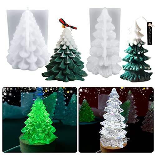 Voyyphixa 2pcs Weihnachten Silikonform Kerze Epoxidharz Formen Seifen Silikonformen Epoxidharz Aromasteinen Weihnachtsbaum Backformen Silikon Gießform für Schokolade (3D Christmas Tree Mould) von Voyyphixa