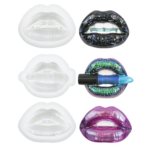 Voyyphixa 3 Stück Lippen Silikonformen Epoxidharz, 3D Mund Gießharz Resin Forme Lips Resin Molds Resin Silikonform Schmuck für DIY Schlüsselanhänger Kette Halloween Deko (Style A) von Voyyphixa