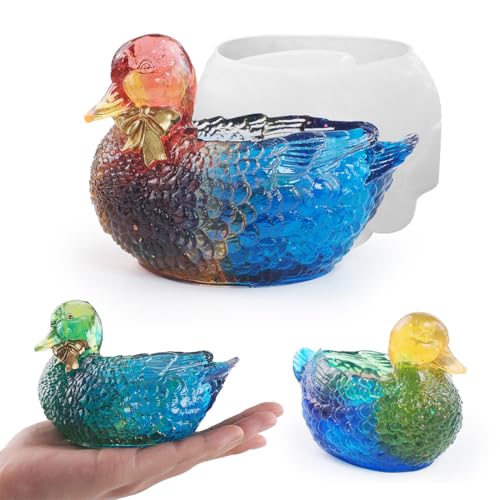 Voyyphixa 3D Ente Silikonform Kerze Schale Epoxidharz Formen Duck Jar Resin Mold Gießform für DIY Schmucktablett Obsttablett von Voyyphixa