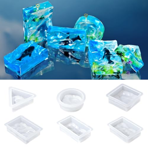 Voyyphixa 6 Pcs Wasser Ripple Silikonformen Ozean Welle Harz Anhänger Form Epoxidharz Gießen Form für DIY Schmuck Schlüsselanhänger Ohrringe Anhänger Charms Crafts von Voyyphixa