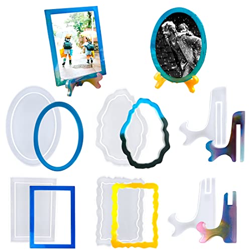 Voyyphixa 6PCS DIY Bilderrahmen Silikonformen Epoxidharz Formen Foto Ständer Kit, Fotorahmen Silikonform für Resin Rechteck Oval Welle Gießharz, Photo Frame Mold for Fotoshow von Voyyphixa