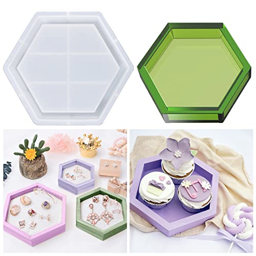 Voyyphixa Epoxidharz Silikonformen Groß Tablett, Hexagon Obsttablett Epoxidharz Formen, Schmuck Display Tray Resin Mold, Teller Harz Form, Untersetzer Silikonformen für DIY Haus Dekoration von Voyyphixa