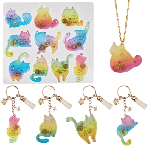 Voyyphixa Katze Epoxidharz Formen Katzen Schmuck Silikonform Tier Ornaments Cat Resin Mold Kristall Gießform für DIY Ohrringe Halskette Schlüsselanhänger Anhänger Basteln von Voyyphixa