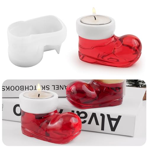 Voyyphixa Silikonform Weihnachten Stiefel Kerzenhalter Christmas Candle Holder Resin Mold Kreative Schuh Kerzenständer Epoxidharz Gießform für DIY Heimdekorationen Ornamente von Voyyphixa