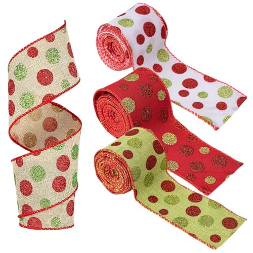 Christmas Wired Ribbon | Multipurpose Craft Ribbon Set | Present Wrapping Ribbon in 4 Rolls for Holiday Decorations, Ideal for Trees, Wreaths, Stairs, and, Perfect for Festive Projects von Vriusi