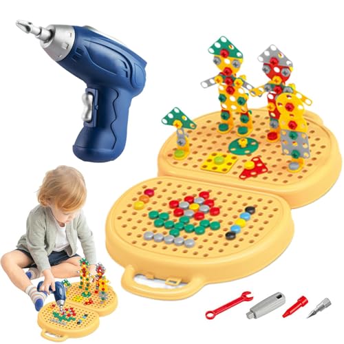 Spiel-Toolbox mit Drill | Kreativity Tool Box mit Elektrobohrer | Kinder Drill and Screw Toys, 2D/Screw Tool Bear Box Spielzeug für und Mädchen Alter 3-12, Lernspielzeug von Vriusi