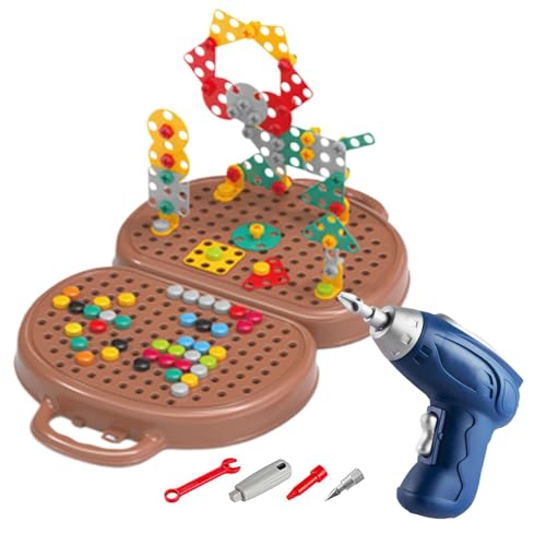 Spiel-Toolbox mit Drill | Kreativity Tool Box mit Elektrobohrer | Kinder Drill and Screw Toys, 2D/Screw Tool Bear Box Spielzeug für und Mädchen Alter 3-12, Lernspielzeug von Vriusi