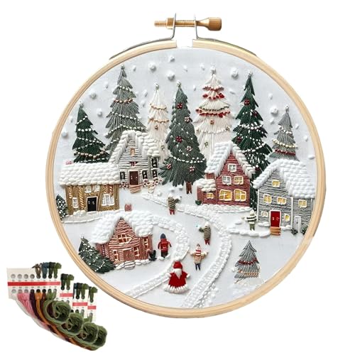 Vriusi Christmas Embroidery Kit, Christmas-Set, Weihnachts-Stickerei-Sets für Anfänger, Handstickerei-Set, Stickmuster, Weihnachts-Anfänger-Set, einfache Stickerei für Anfänger von Vriusi