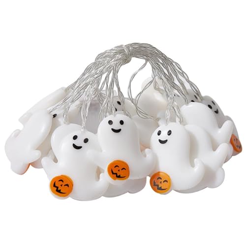 Vriusi Ghost Pumpkin String Lights, batteriebetriebene LED- mit 10 Glühbirnen, 2 m Halloween-Dekoration, Halloween-Dekoration, Nachtlicht, bunte Stimmungslichter für Partys und Feiern von Vriusi