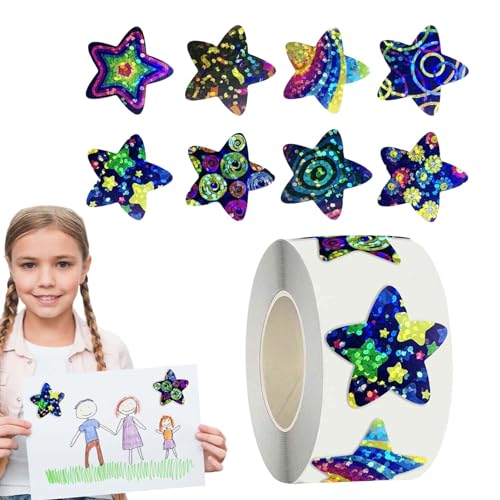 Vriusi Glitter Star Stickers, Self-Adhesive Sticker Roll, Kids Reward Stickers, Wiederverwendbare Craft Stickers, Early Learning Rewards, Scrapbooking Decals, Kunst and Crafts Supplies, Fun Classroom von Vriusi