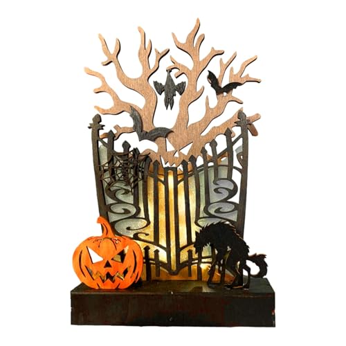 Vriusi Halloween-Tischdekoration, Spooky Indoor Haunted House Lights, Holz Halloween Home Desktop Dekoration, batteriebetrieben Ghost House Decoration Ornamente für Holiday Party Home Decor von Vriusi