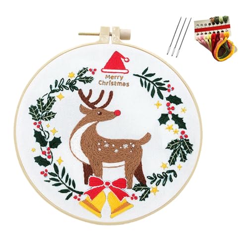 Vriusi Merry Christmas Embroidery Kit, New Embroidery -, Beginners Embroidery Kit, Handmade Fabric Material Package Kit, Handmade Sewing Craft Set for Friends and Family von Vriusi