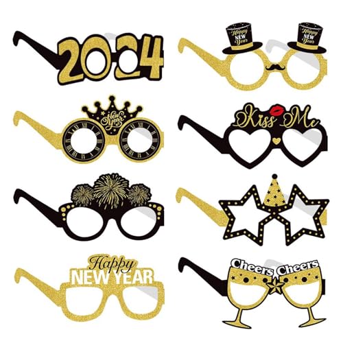 Vriusi New Year's Glasses | 8 x tragbare Holiday Eyeglasses for New Year | Lightweight Event Glasses Frames | Photography Decor, Happy New Year Decorations for Kids, Accessories von Vriusi