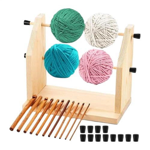 Vriusi Wooden Yarn Ball Holder, Doppelter Rotating Yarn Holder, Haken Spool Organizer, Tragbare Yarn Storage, Knitting Hook Zubehör, Rotating Yarn Dispenser, Holz Haken Holder, Yarn von Vriusi