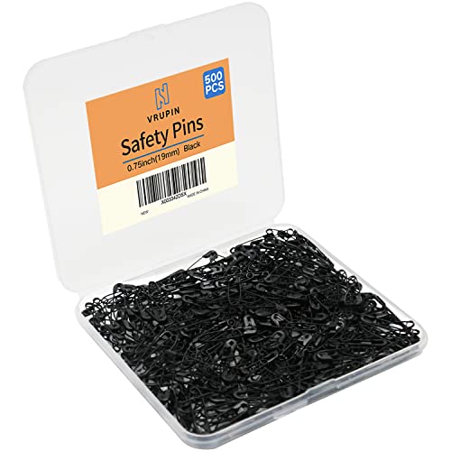 500PCS Safety Pins, 0.75Inch/19mm Small Safety pins, Rust Resistant Nickel Plated Steel Set for Crafting, Sewing, Rimming Fastening Clip Button for Garment Hang Tag (Black) von Vrupin