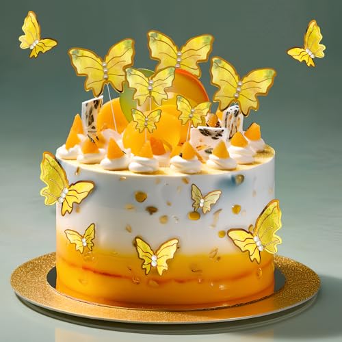 48 Stück Gold Schmetterling Cupcake Toppers, 3D Schmetterling Kuchen Topper für Tortendeko,Gemischte Größe. von Vsosfiza