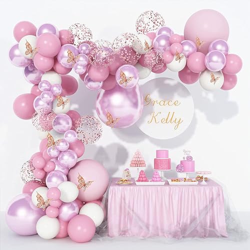 Luftballon Girlande Rosa Weiß Ballon Girlande enthalten Rosa Konfetti balloon Schmetterlings Dekoration-Rosa Weiß Ballon Sets mit Ballon Tools - Geburstag Luftballons Rosa Weiß Balloons Set-113 Stück. von Vsosfiza