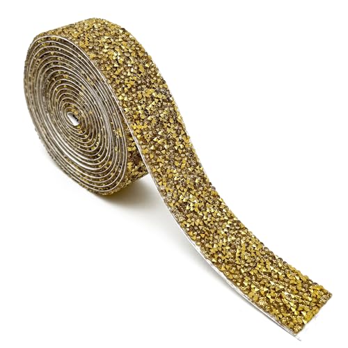 Selbstklebend Glitzersteine Bänder, 3cm lang-3Yards Kristall Strass Diamant Band Kristall Diamant Bling Band Rolle Strassband DIY Dekoration Aufkleber für Handwerk Hochzeit Dekoration Breite.(Gold) von Vsosfiza