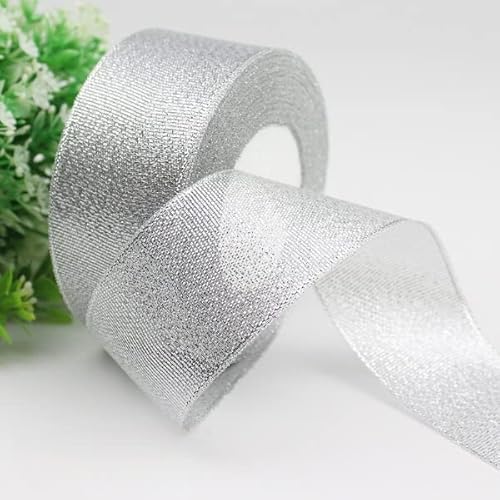 Vsosfiza 2 Rollen Silber Geschenkband, Silber Schleifenband, Silber Breit Band Rolle Organzaband (4cm/25Yards) von Vsosfiza